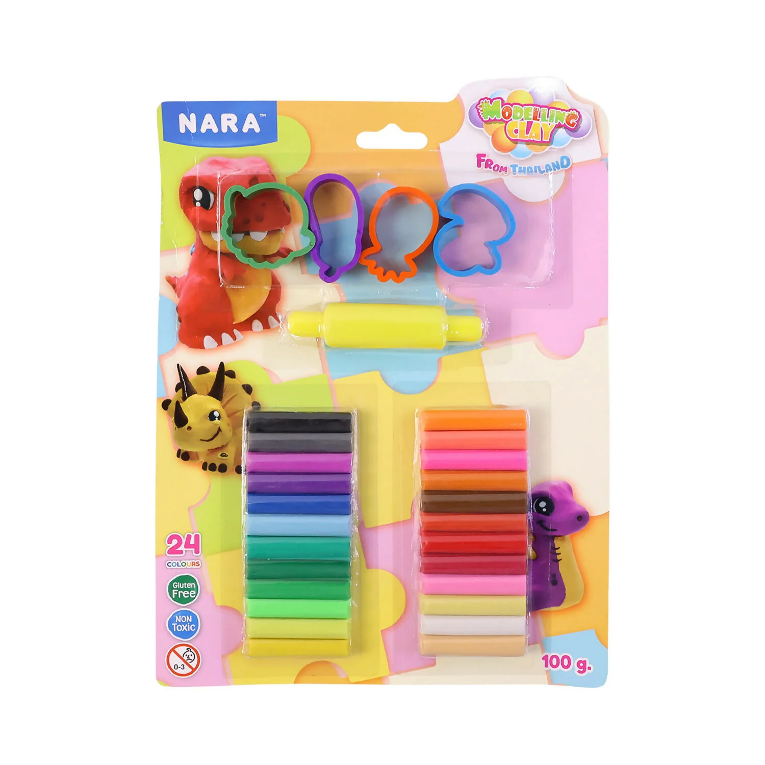 NARA Kids Creative Modelling Clay Set 24 Colors with Moulds & Roller Educational DIY Art & Craft Play Dough Kit (100Gm) - Image 5