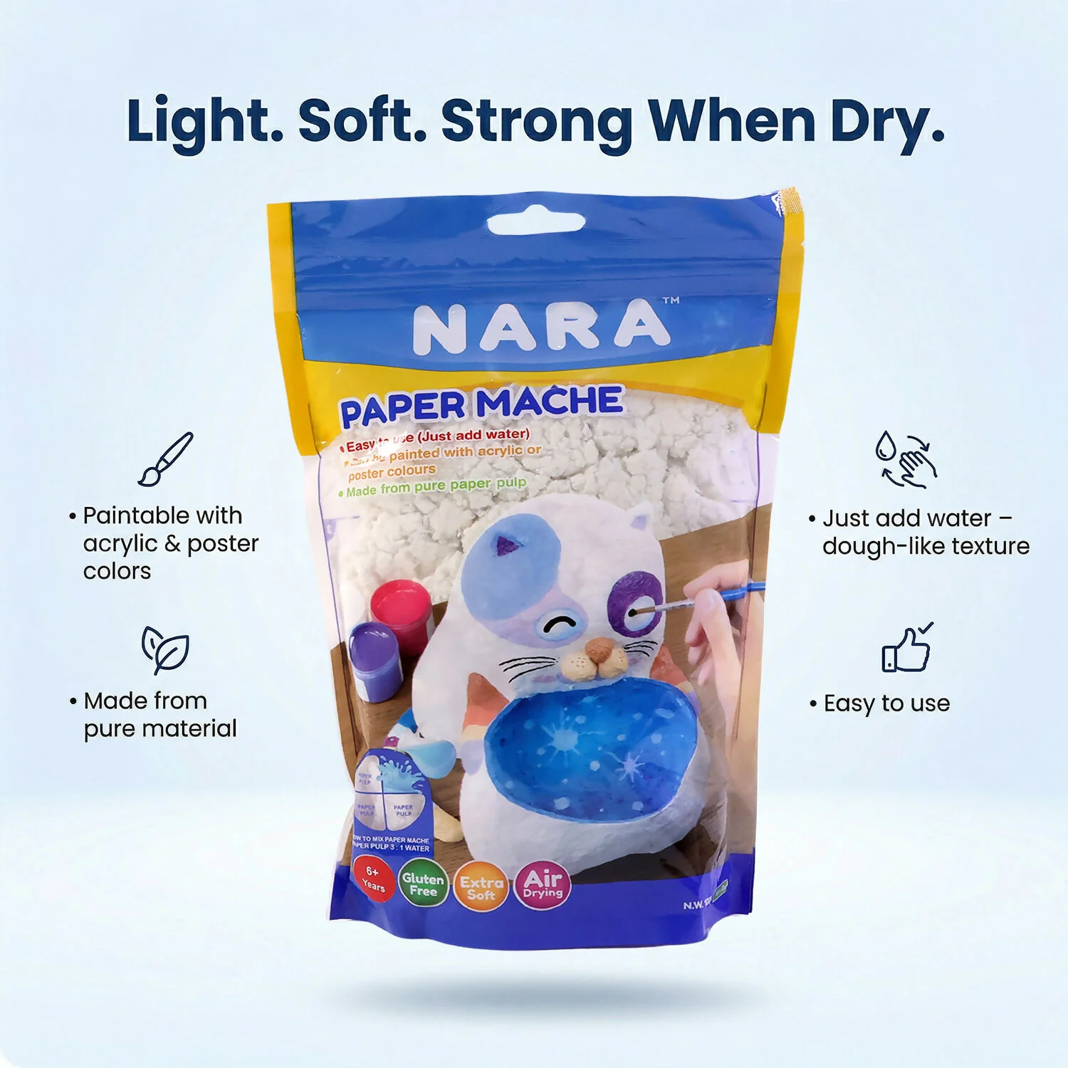 NARA Paper Mache Craft Dough Kit – DIY Sculpting, Painting & Air Dry Art Set for Kids - Image 2