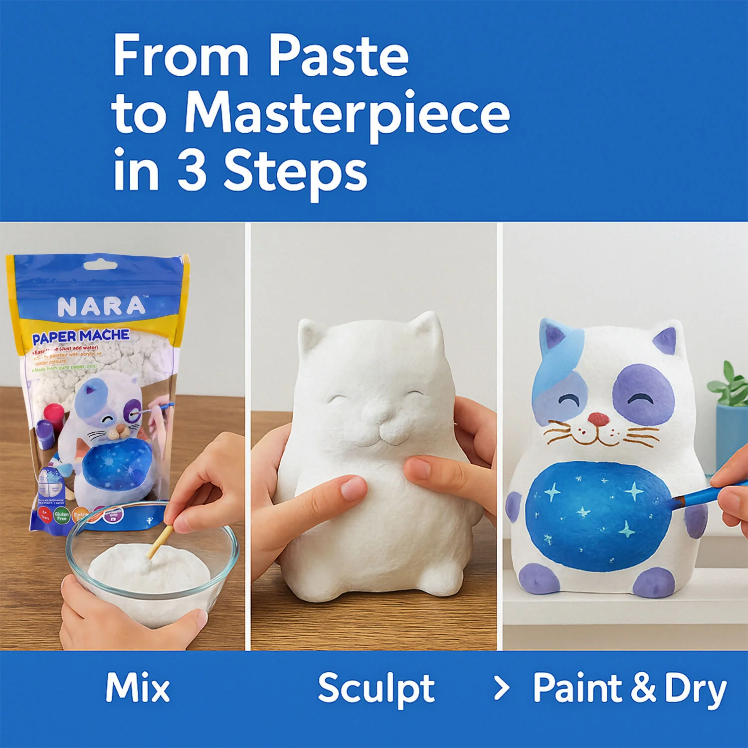 NARA Paper Mache Craft Dough Kit – DIY Sculpting, Painting & Air Dry Art Set for Kids - Image 3