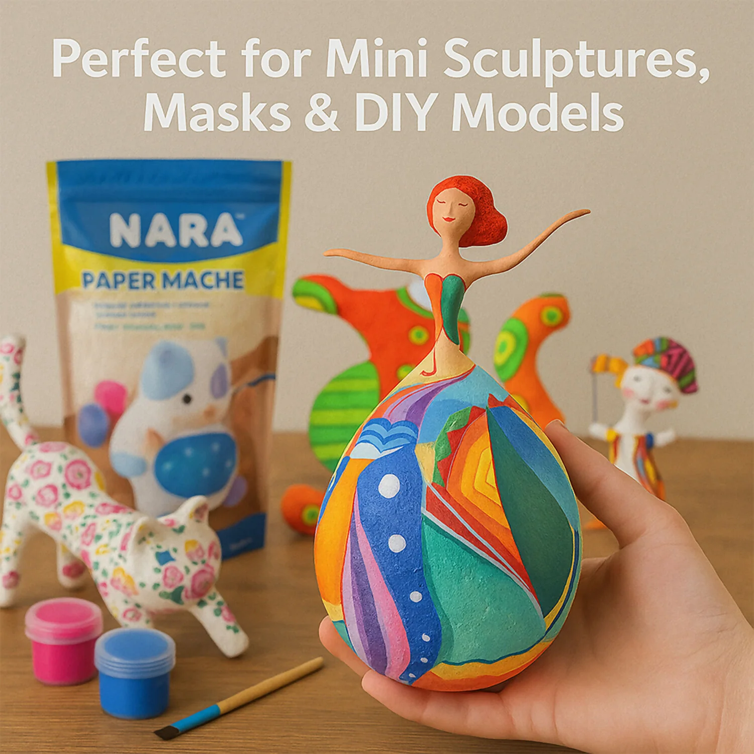 NARA Paper Mache Craft Dough Kit – DIY Sculpting, Painting & Air Dry Art Set for Kids - Image 4
