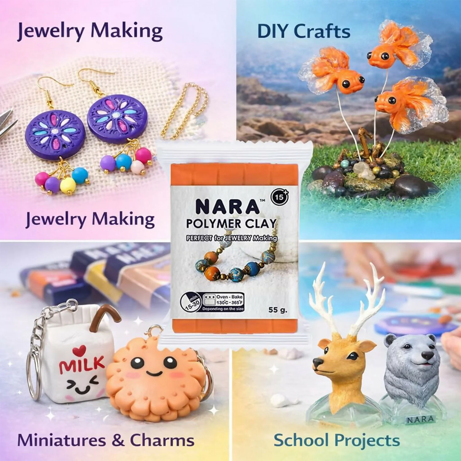 NARA Polymer Clay Color DIY Modeling Clay Kit for Jewelry Making, Crafts & School Projects - Image 5