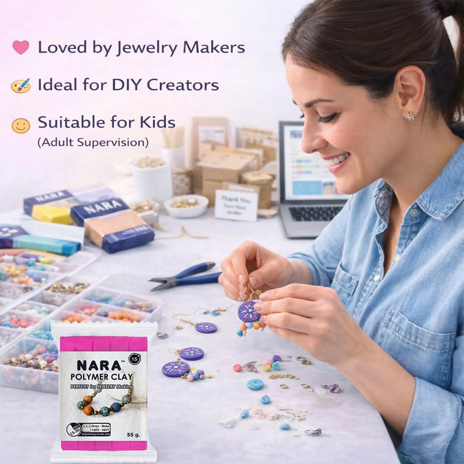 NARA Polymer Clay Color DIY Modeling Clay Kit for Jewelry Making, Crafts & School Projects - Image 9
