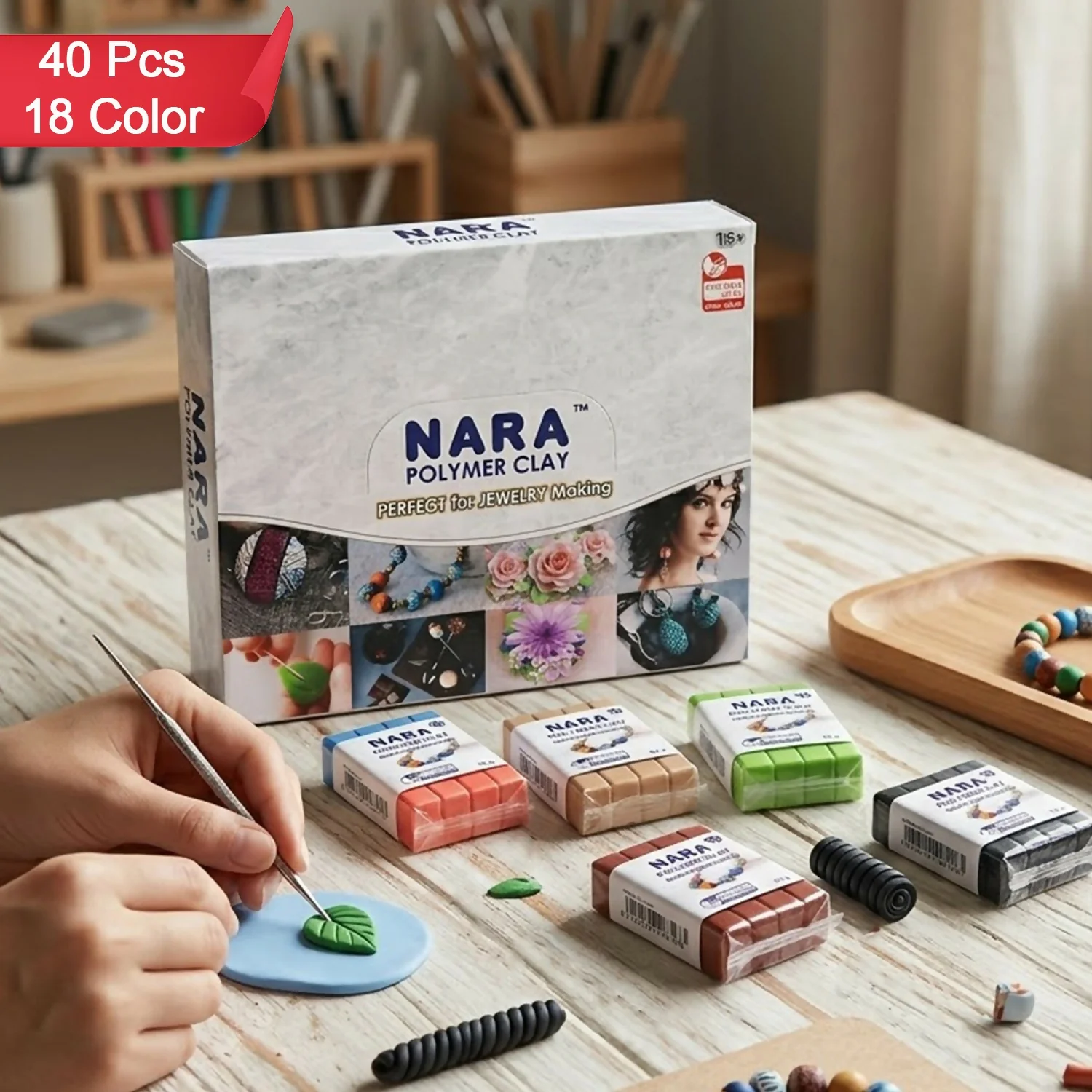 NARA Polymer Clay Multi Color DIY Craft Modeling Clay Kit for Art & Jewelry Making (40pc, 18 Colour) - Image 10