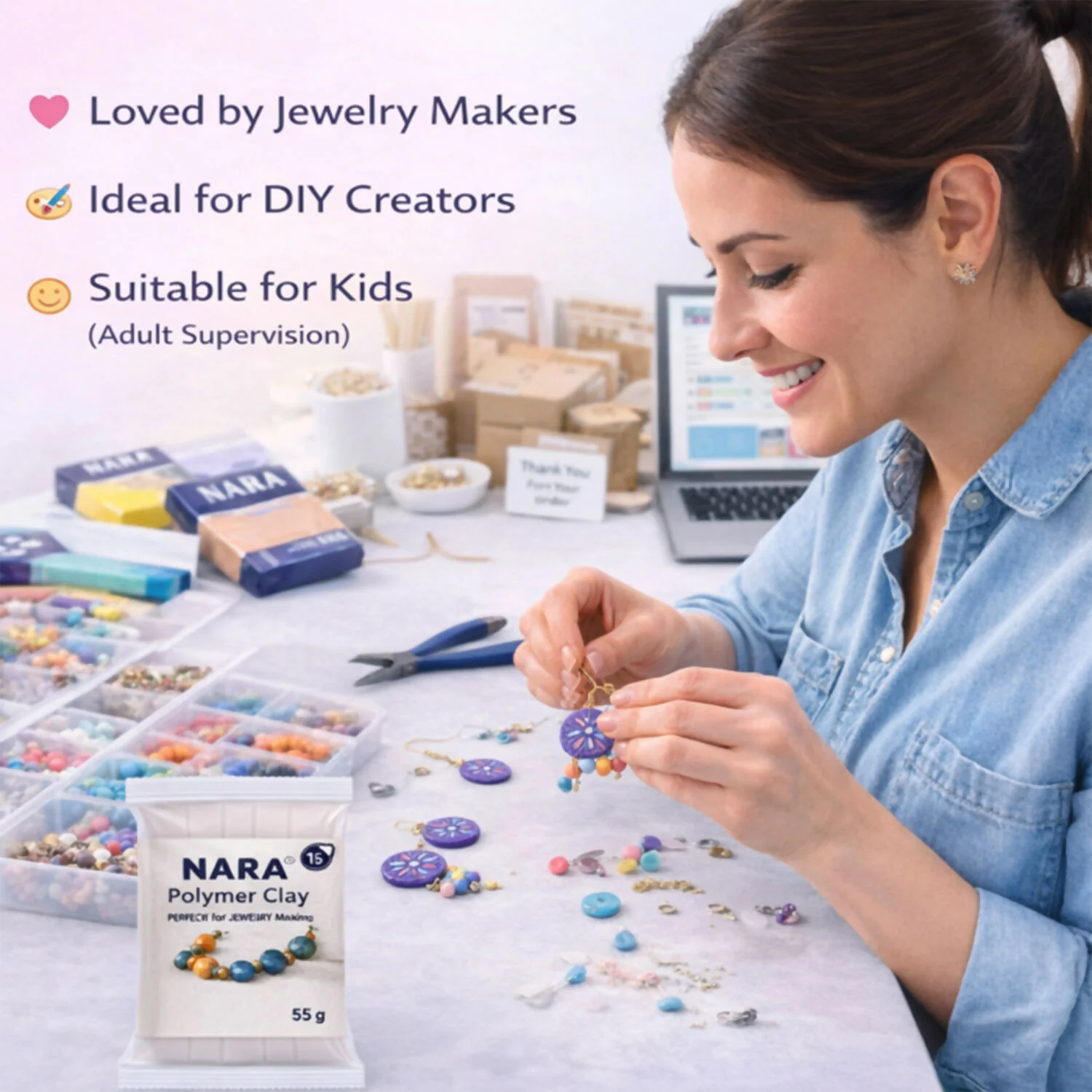 NARA Polymer Clay Multi Color DIY Craft Modeling Clay Kit for Art & Jewelry Making (40pc, 18 Colour) - Image 6