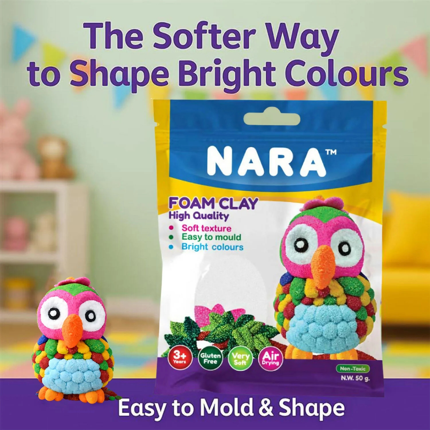 NARA Soft Foam Modelling Clay, Air Dry Non-Toxic DIY Creative Craft Clay for Kids Art (50Gm) - Image 6