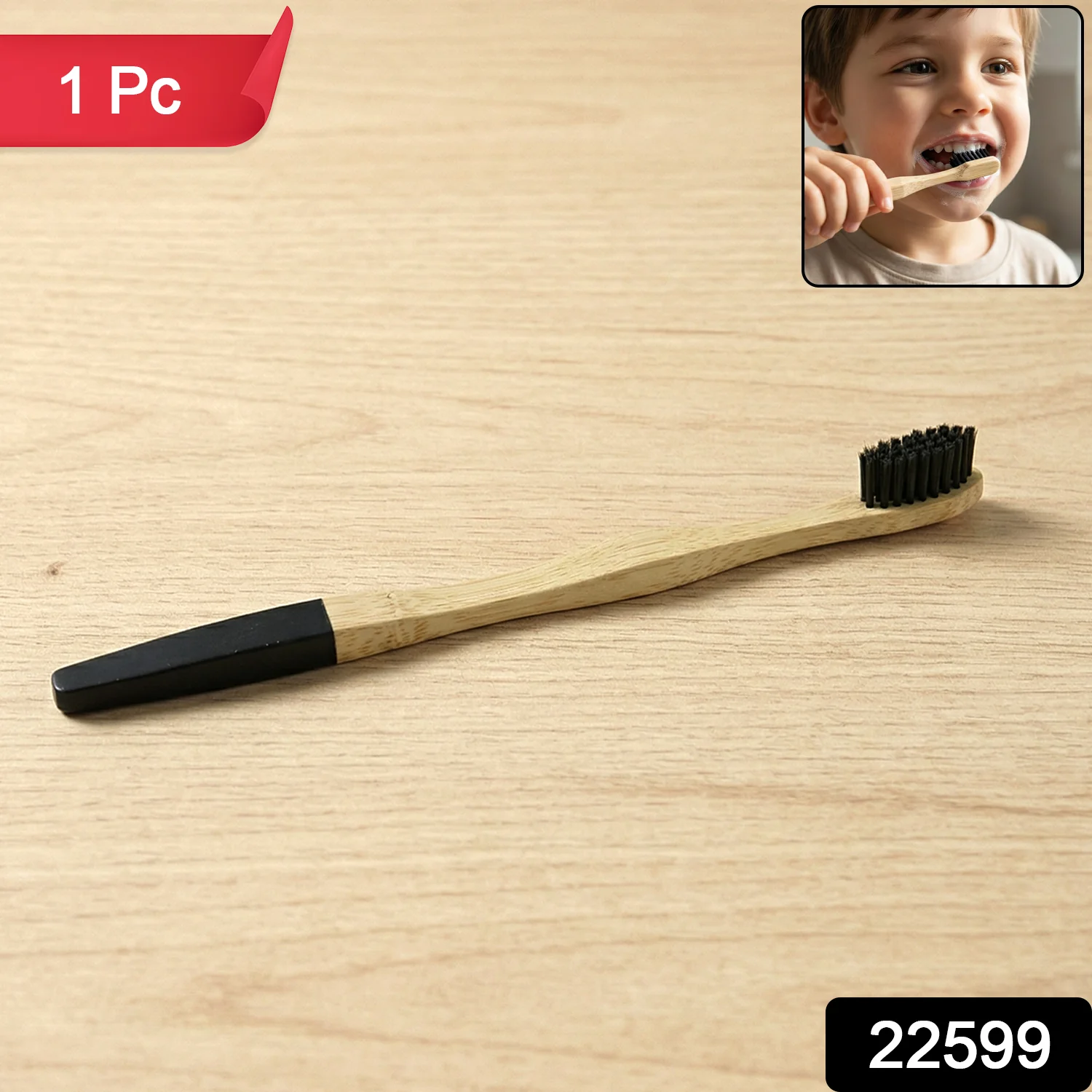 Natural Bamboo Toothbrush with Soft Charcoal Bristles (1 Pc) - Image 2