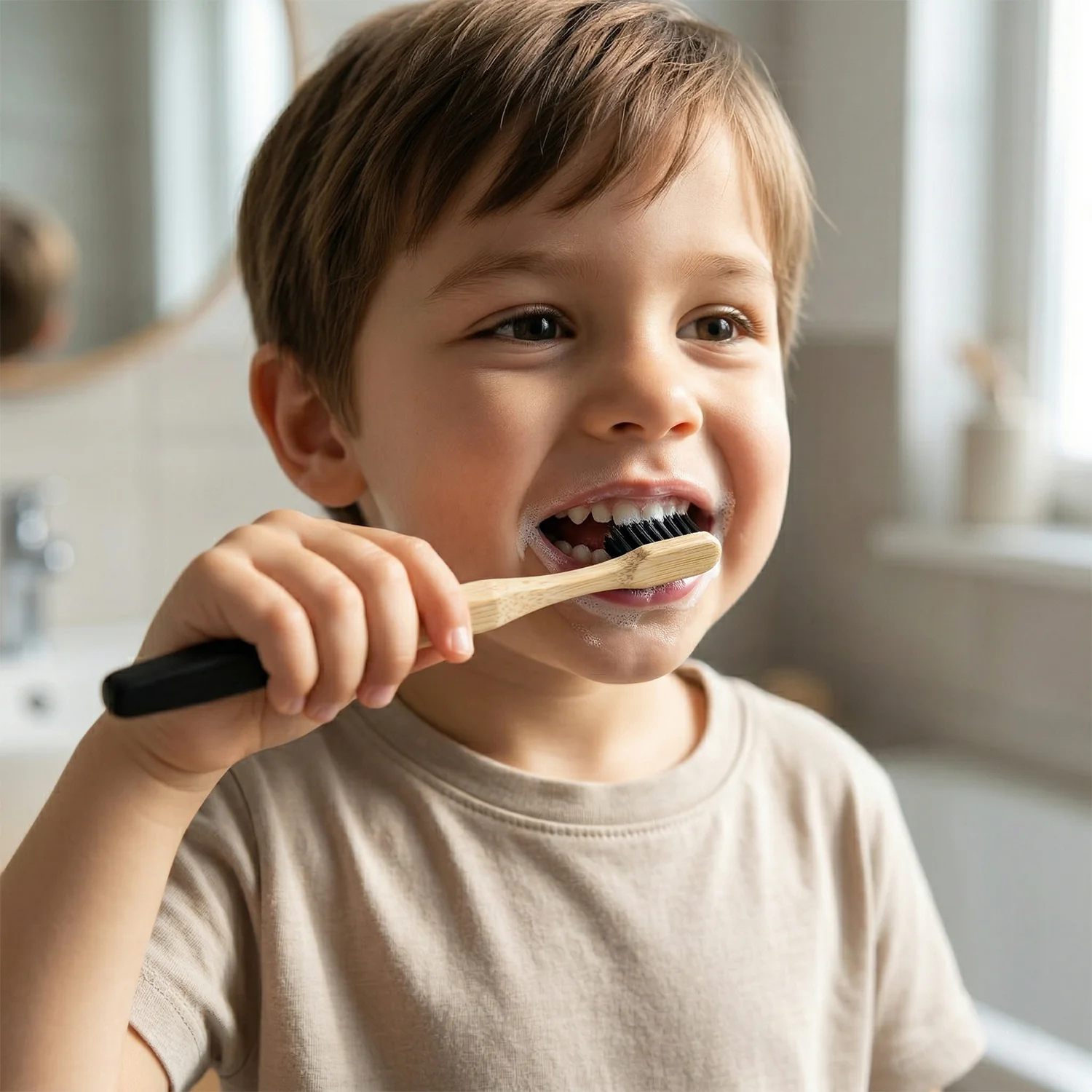 Natural Bamboo Toothbrush with Soft Charcoal Bristles (1 Pc) - Image 3