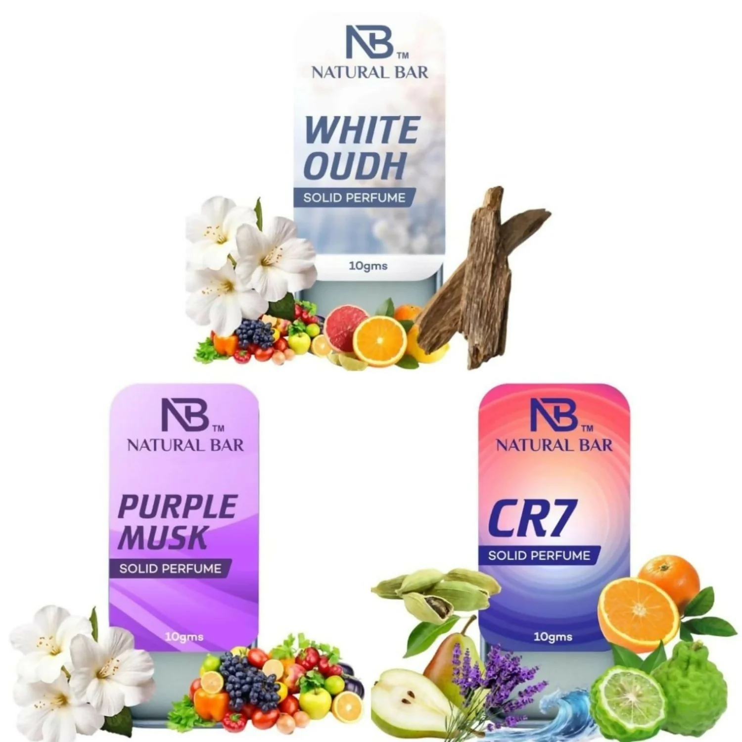 Cr7, White Oud And Purple Musk Solid Perfume Combo, Alcohol Free Cologne Strong & Lasting Fragrance, Gifting for Him & Her (10gms/3Pc) - Image 6