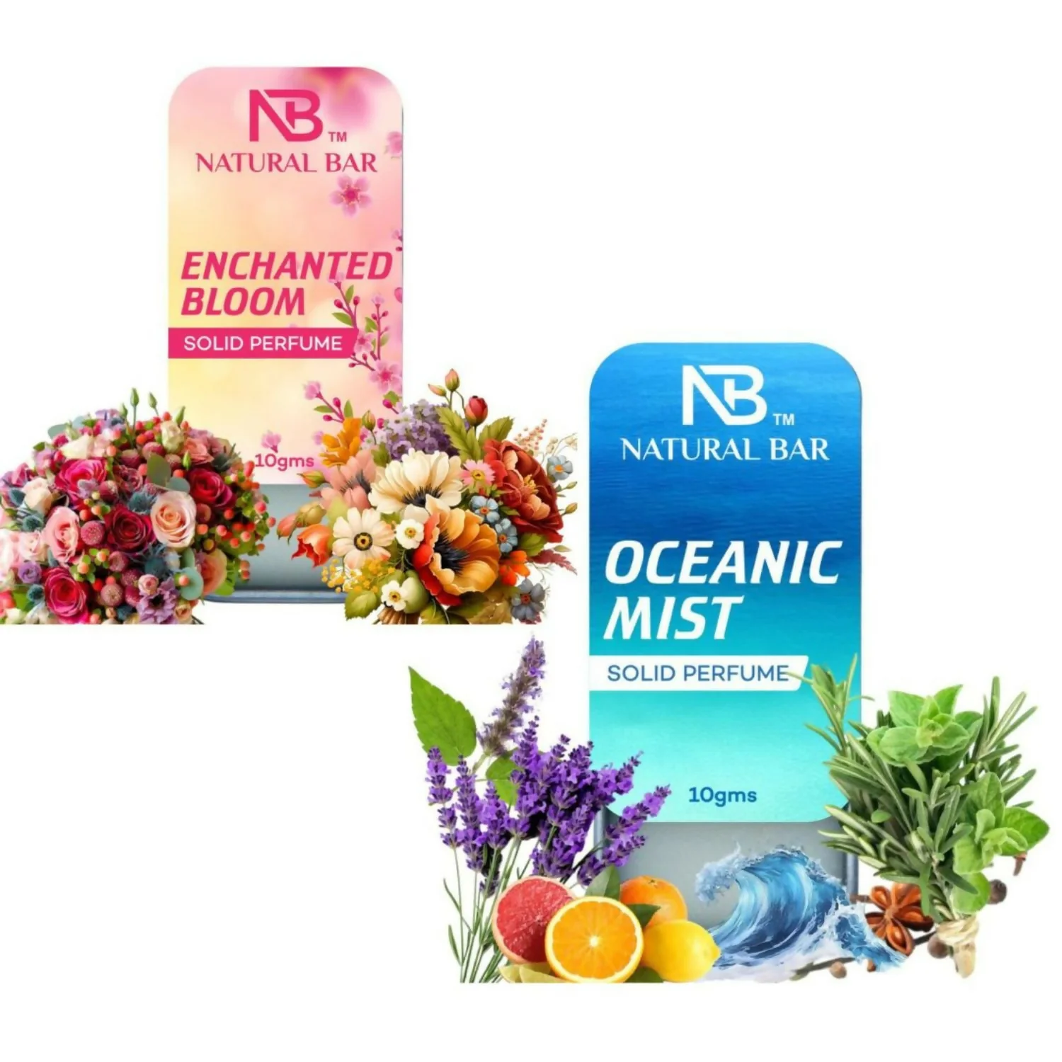 Enchanted Bloom And Oceanic Mist Solid Perfume Combo, Alcohol Free Cologne Strong & Lasting Fragrance, Gifting for Him & Her (10gms/2Pc) - Image 2
