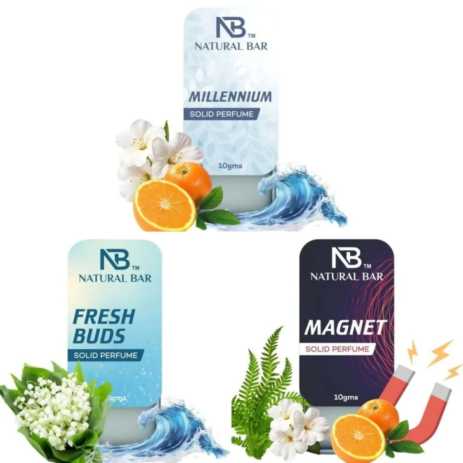 Millennium, Fresh Buds And Magnet Solid Perfume Combo, Alcohol Free Cologne Strong & Lasting Fragrance, Gifting for Him & Her (10gms/3Pc) - Image 6