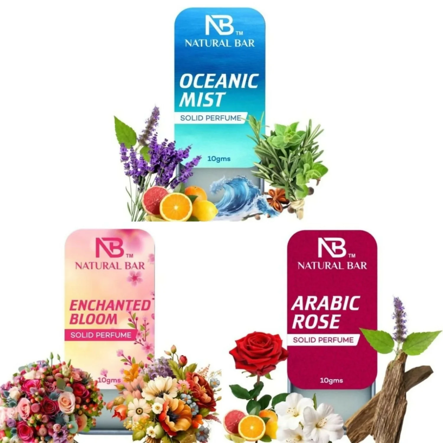 Oceanic Mist, Arabic Rose And Enchanted Bloom Solid Perfume Combo, Alcohol Free Cologne Strong & Lasting Fragrance, Gifting for Him & Her (10gms/3Pc) - Image 5
