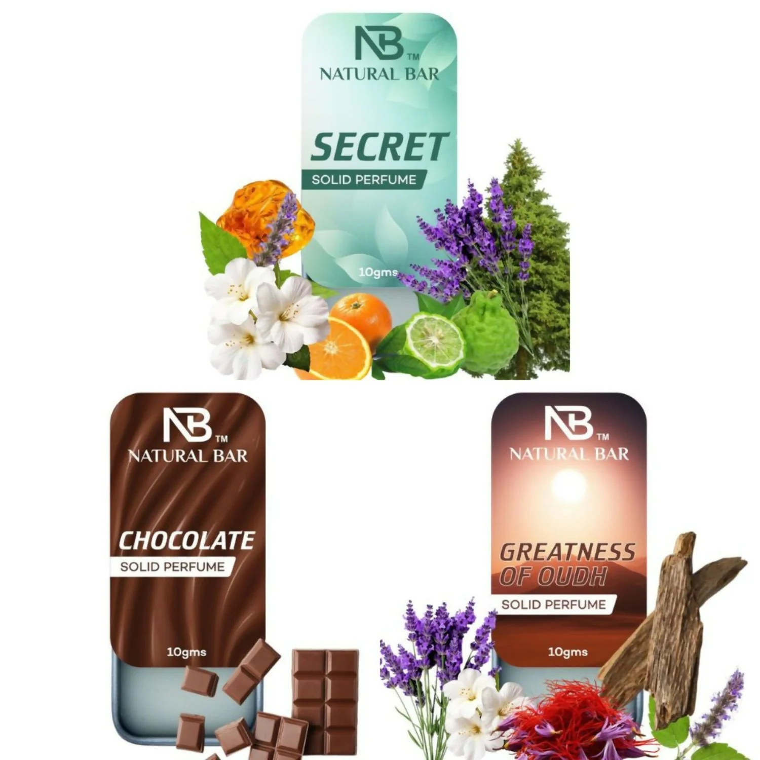 Secret, Chocolate And Greatness of Oud Solid Perfume Combo, Alcohol Free Cologne Strong & Lasting Fragrance, Gifting for Him & Her (10gms/3Pc) - Image 4