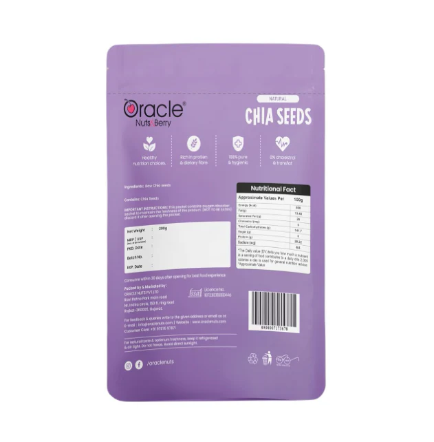 Oracle Natural Premium Chia Seeds 250gm Rich in Fiber, Protein & Omega-3, Superfood - Image 6