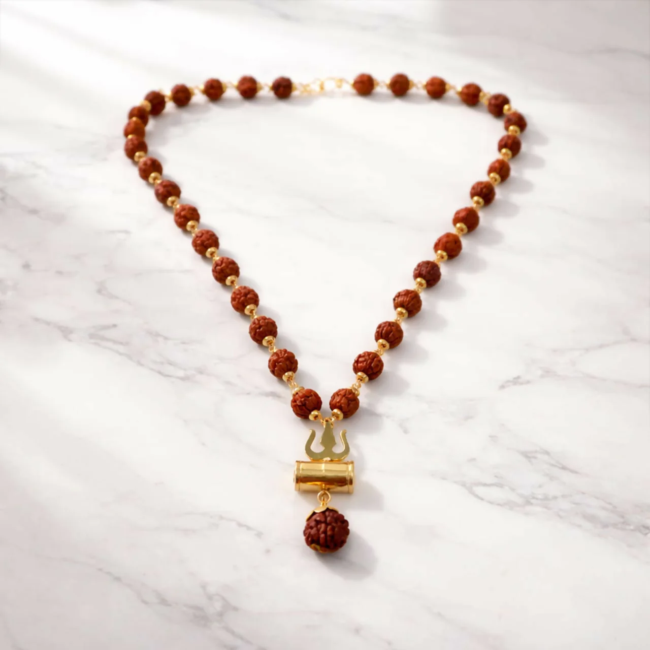 Natural 0riginal Rudraksha Bead Necklace with Trishul Pendant Spiritual Mala for Men - Image 3