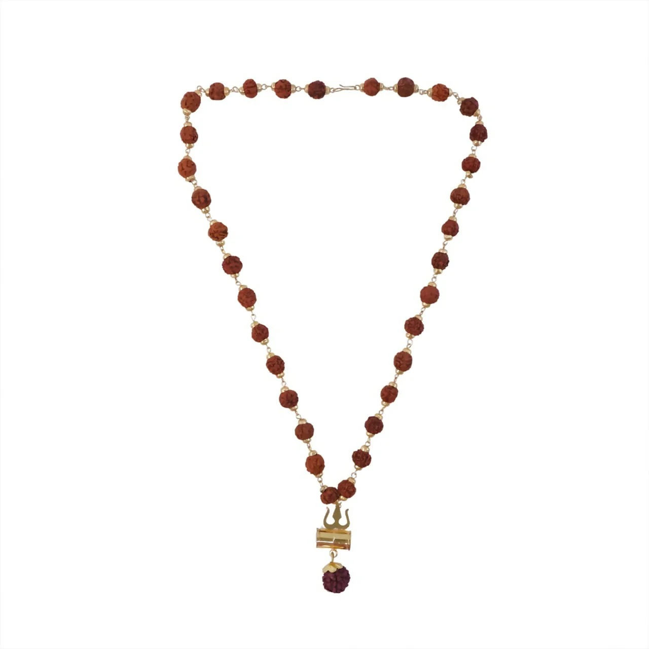 Natural 0riginal Rudraksha Bead Necklace with Trishul Pendant Spiritual Mala for Men - Image 5