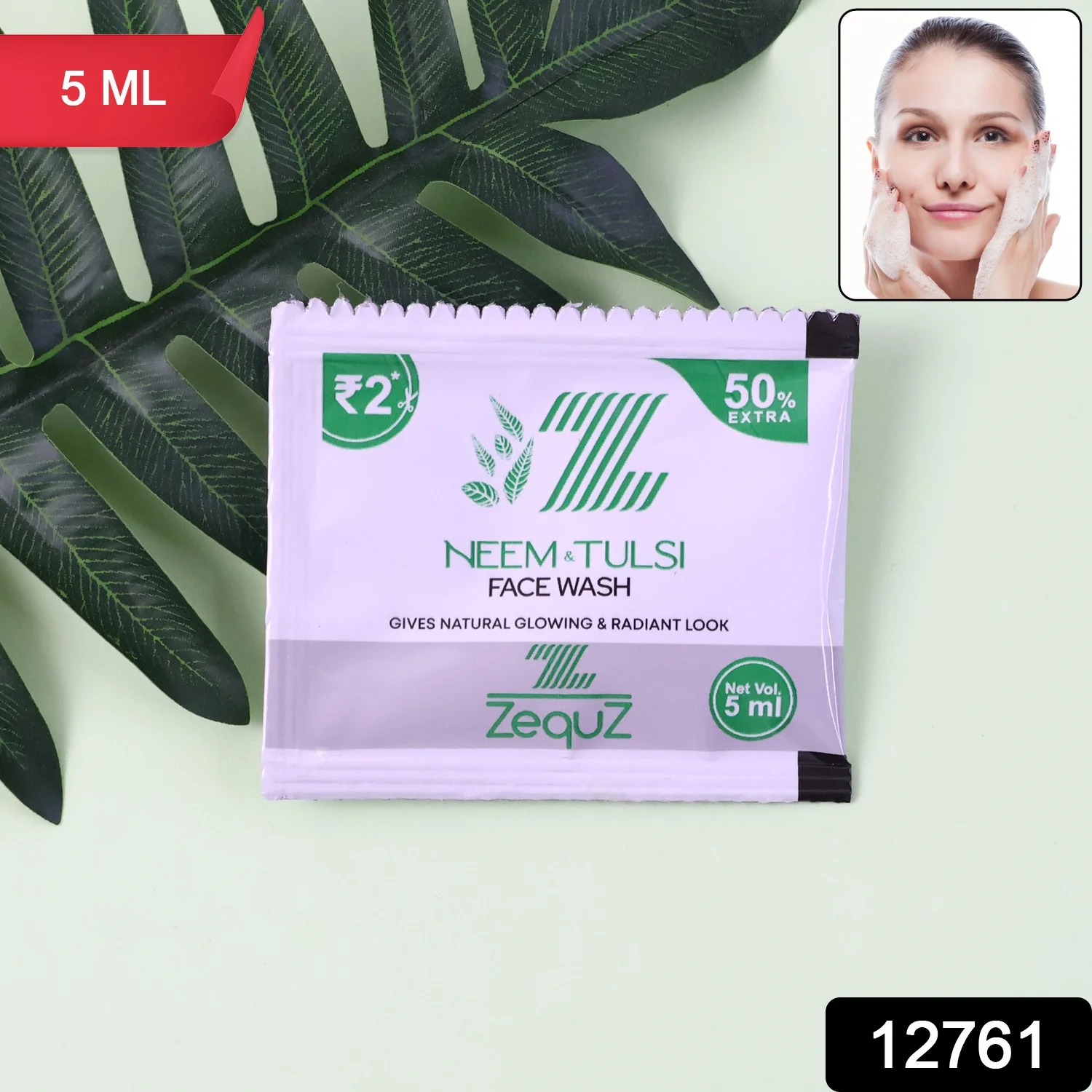 Zequz Neem & Tulsi Herbal Face Wash Sachet (5 ML / 1 Pc) - Image 2
