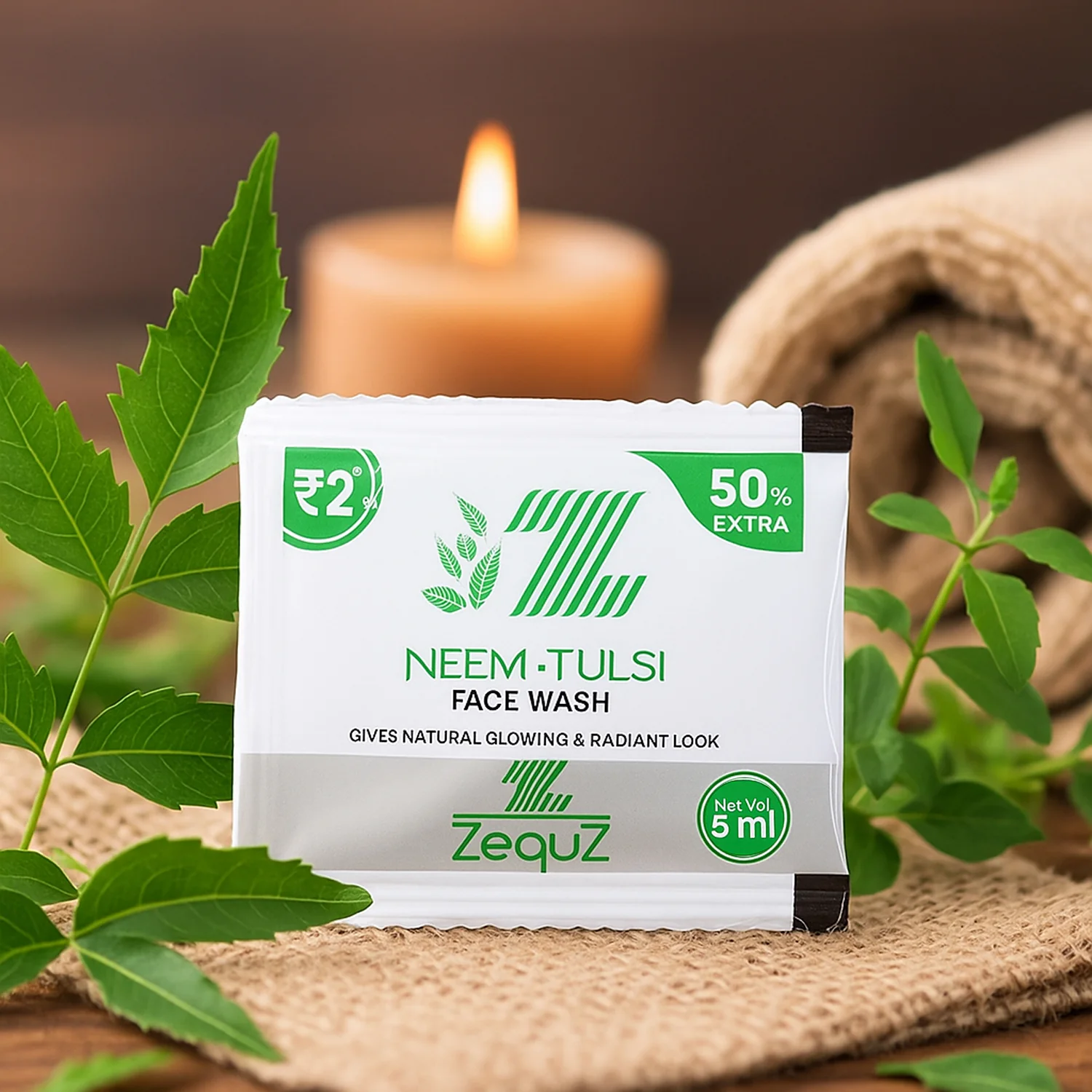 Zequz Neem & Tulsi Herbal Face Wash Sachet (5 ML / 1 Pc) - Image 6