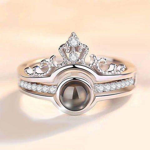New 100 Languages I Love You Memory Crown Couple Rings - Image 2