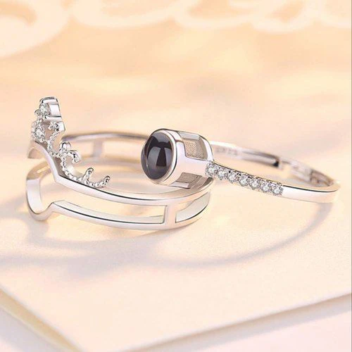 New 100 Languages I Love You Memory Crown Couple Rings - Image 3