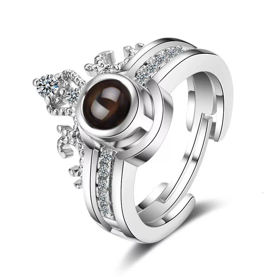 New 100 Languages I Love You Memory Crown Couple Rings - Image 4