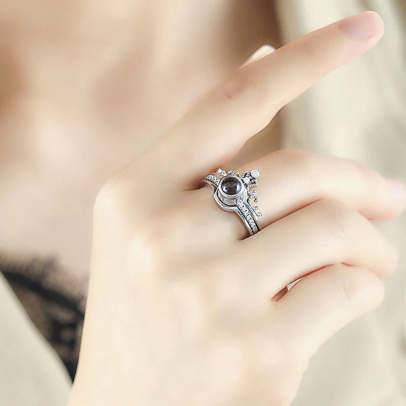 New 100 Languages I Love You Memory Crown Couple Rings - Image 6