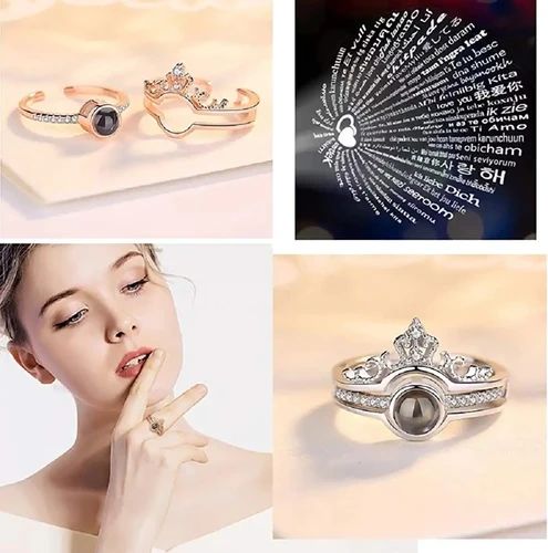 New 100 Languages I Love You Memory Crown Couple Rings - Image 7