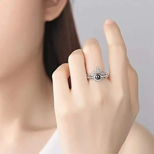 New 100 Languages I Love You Memory Crown Couple Rings - Image 9