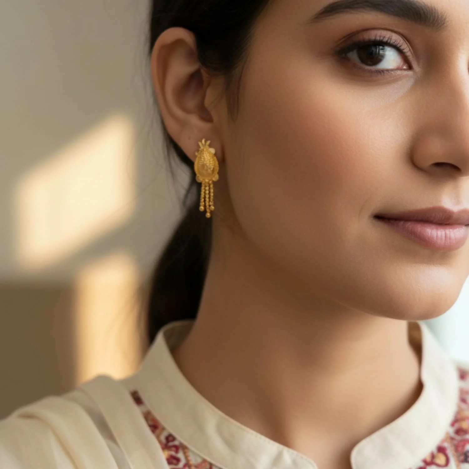 Nice 3 Line Golden Earrings for Women & Girls – Traditional Fancy Jewellery Gift - Image 2