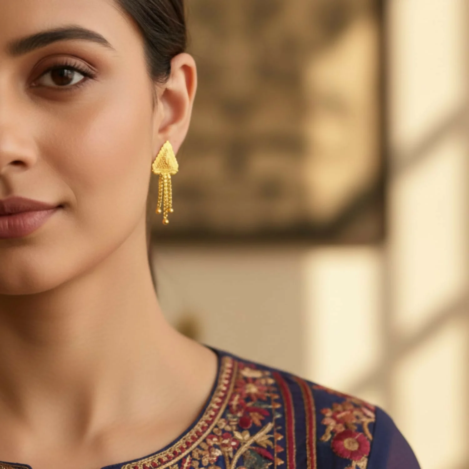 Nice 3 Line Golden Earrings for Women & Girls – Traditional Fancy Jewellery Gift - Image 2