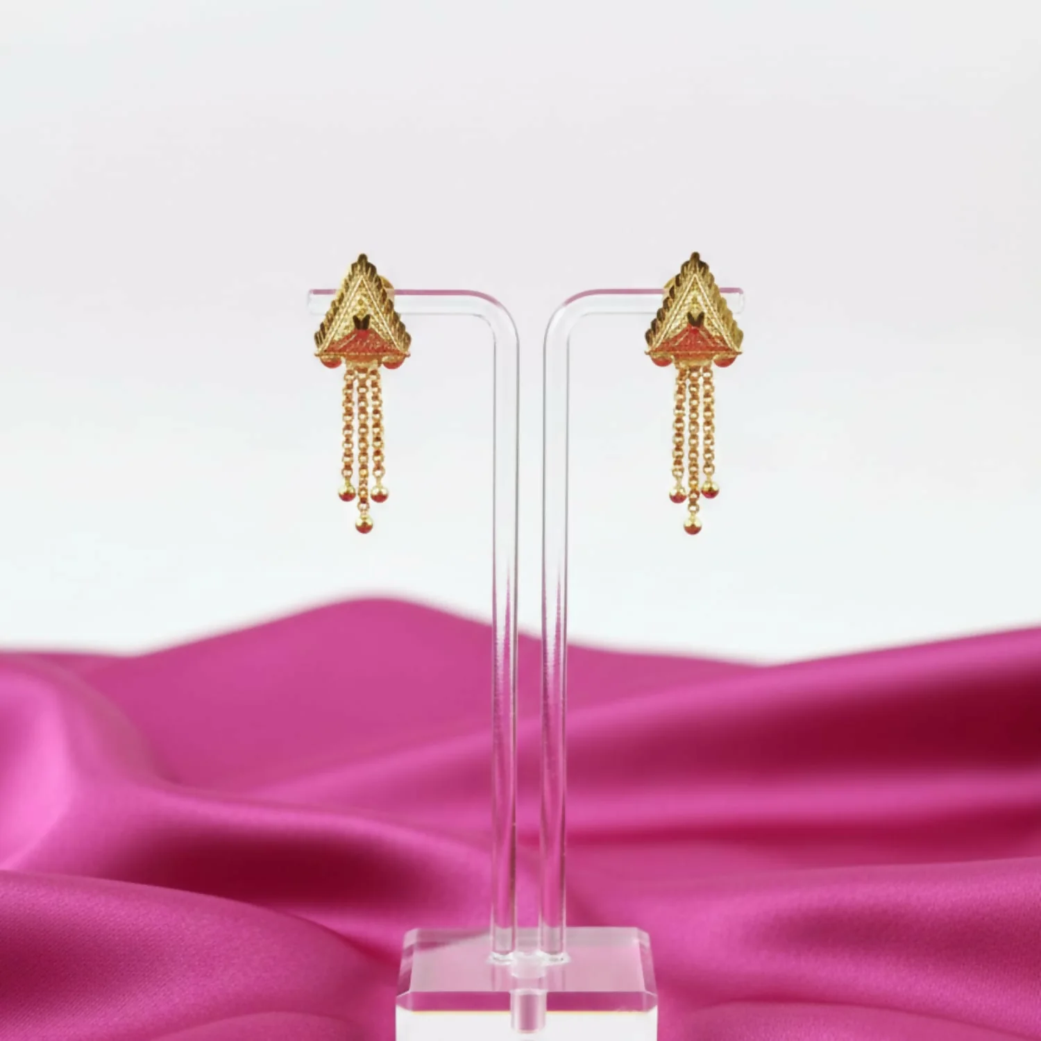 Nice 3 Line Golden Earrings for Women & Girls – Traditional Fancy Jewellery Gift - Image 3