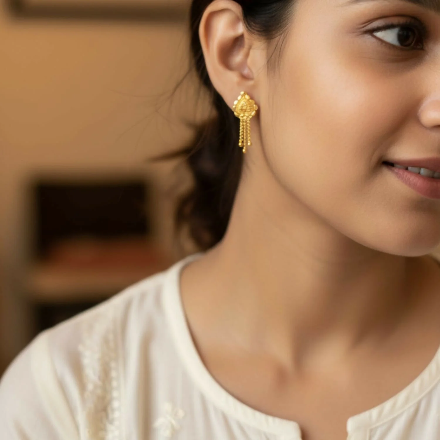 Nice 3 Line Golden Earrings for Women & Girls – Traditional Fancy Gift - Image 2