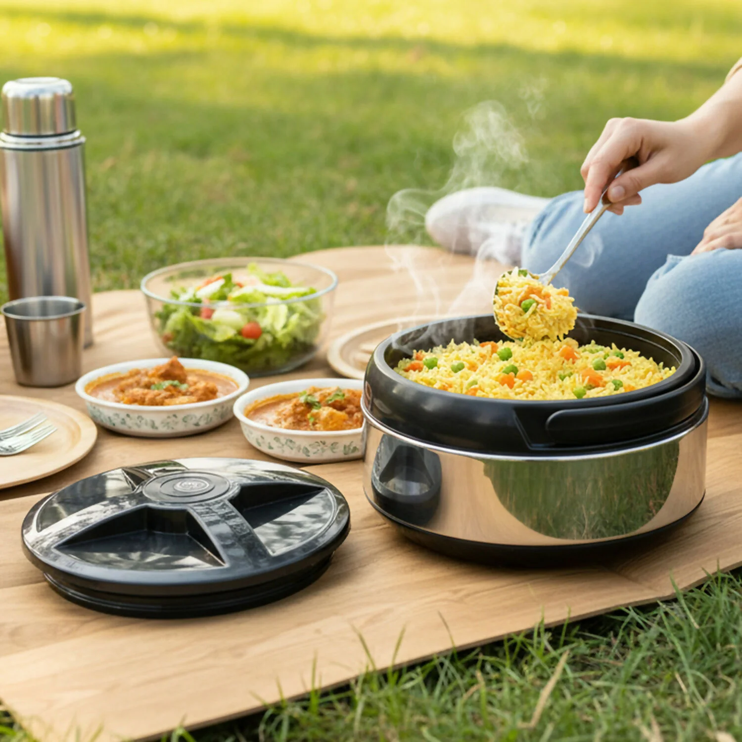 Nilkanth 3-Piece Stainless Steel Combo Set | Insulated Water Jug, Hot-Pot & Flask Set - Image 4