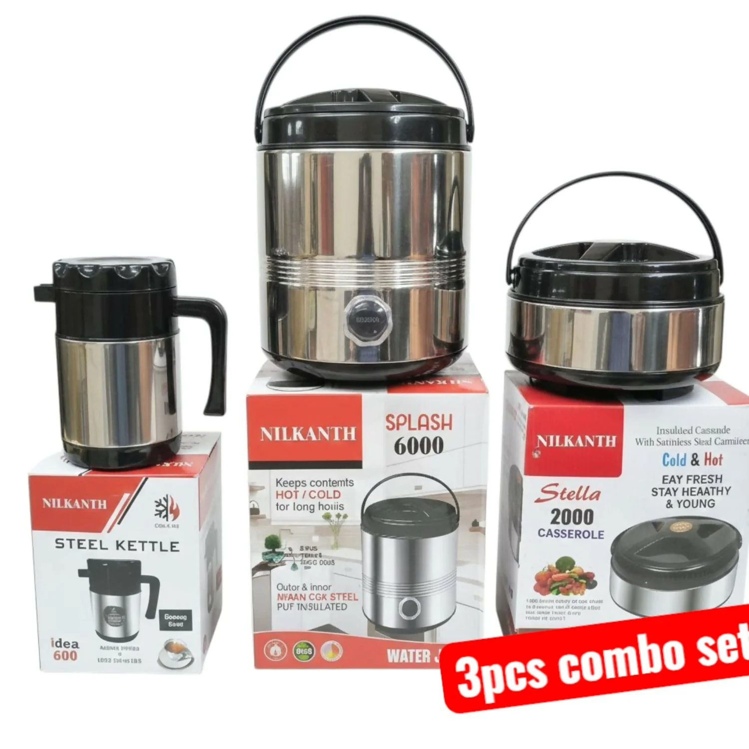 Nilkanth 3-Piece Stainless Steel Combo Set | Insulated Water Jug, Hot-Pot & Flask Set - Image 6