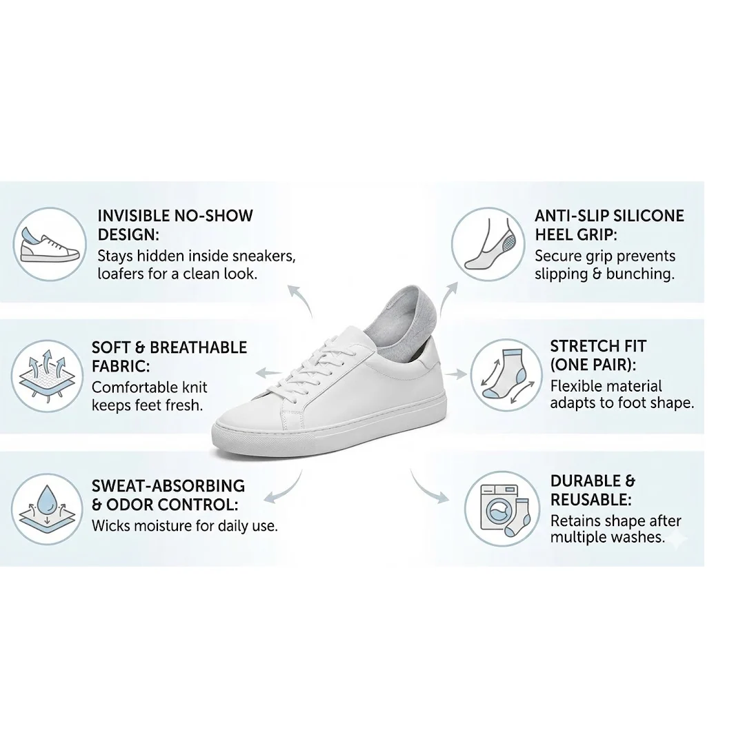 No-Show Liner Socks with Anti-Slip Heel Grip  (1 Pair) - Image 7