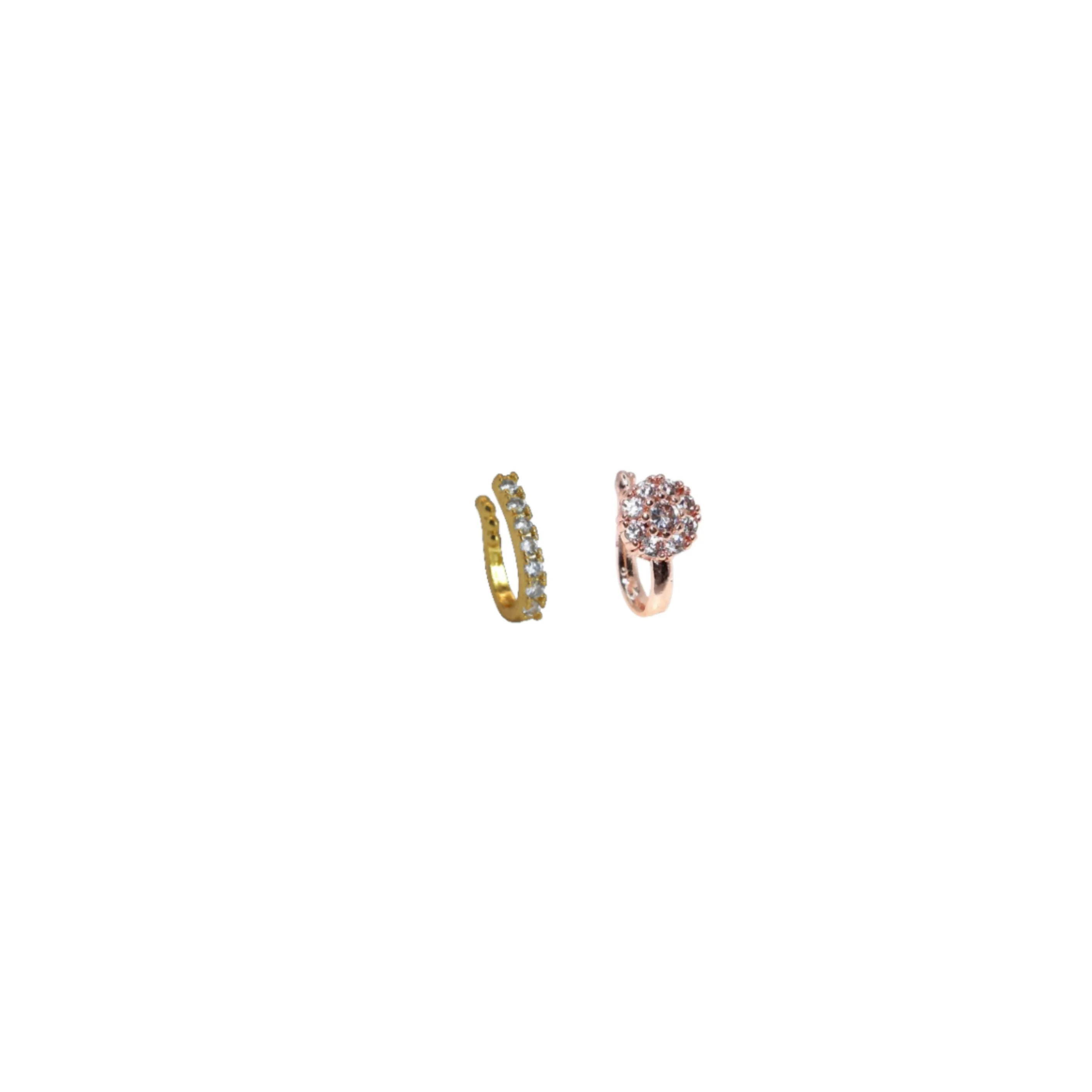 Non-Pierced CZ Nath Set (Clip-On): Gold, Silver, Rose Gold Combo Pack of 2 - Image 2