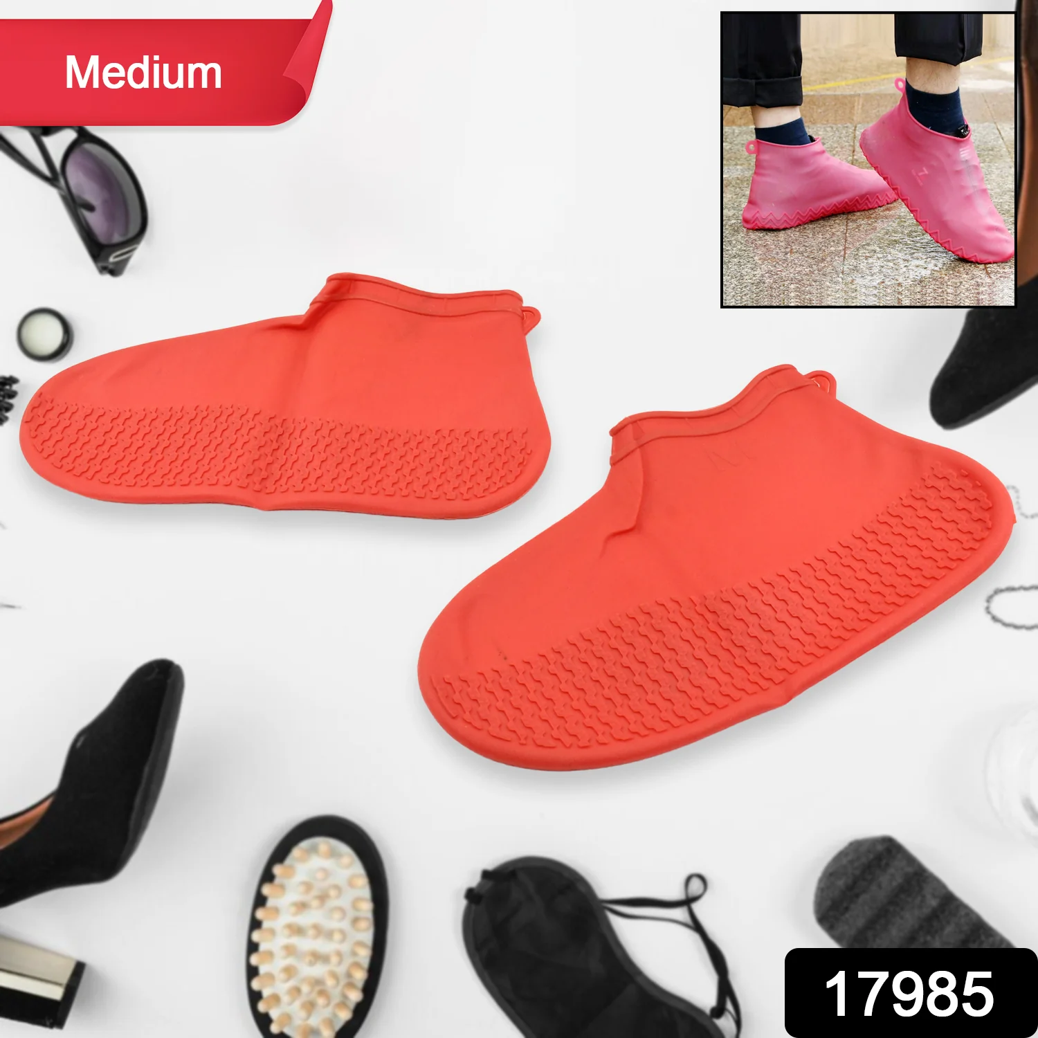 Non-Slip Silicone Waterproof Boot Shoe Cover (Medium Size / 1 Pair / Mix Color) - Image 2