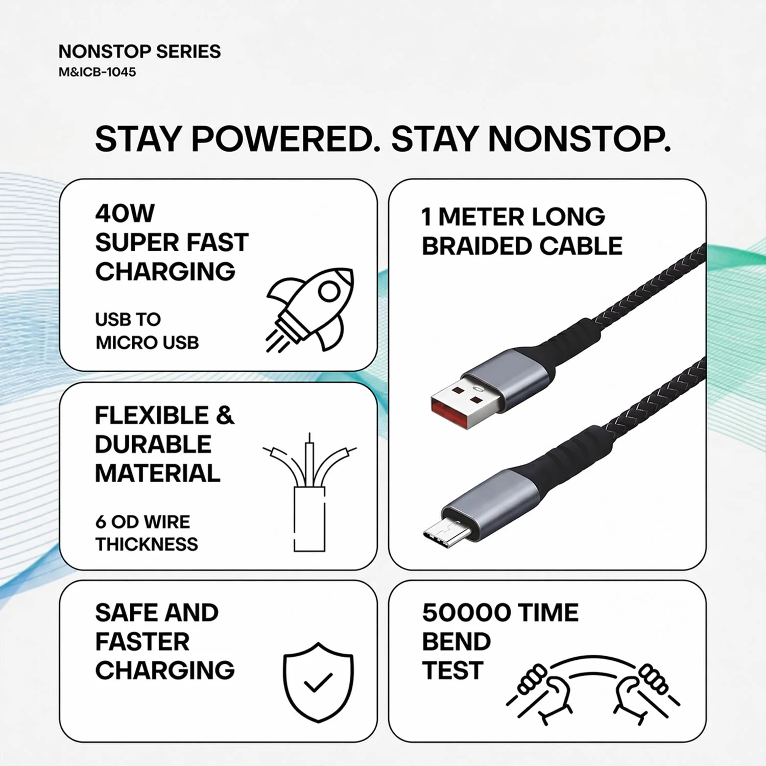Nonstop Series 40W USB to Micro USB Super Fast Charging Cable (1 Mtr) - Image 4