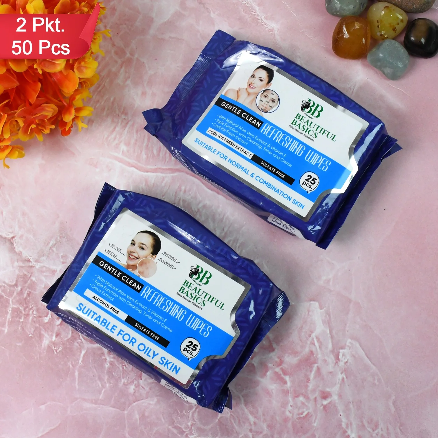 Beautiful Basics Normal & Oily Skin Face Wipes (2 Pkts x 50 Pcs Wipes) - Image 10