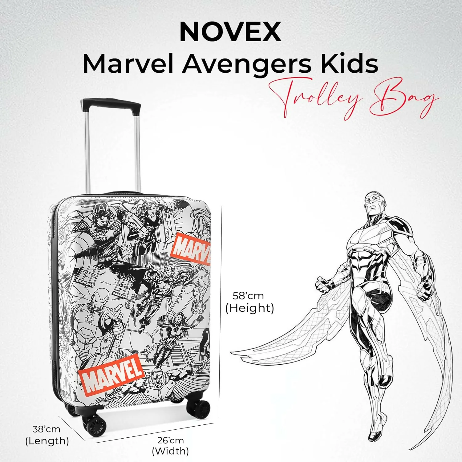 Novex Marvel Avenger Kids Trolley Bags for Travel Polycarbonate Luggage /Suitcase with 4 Wheel (Black,22 Inch) - Image 3