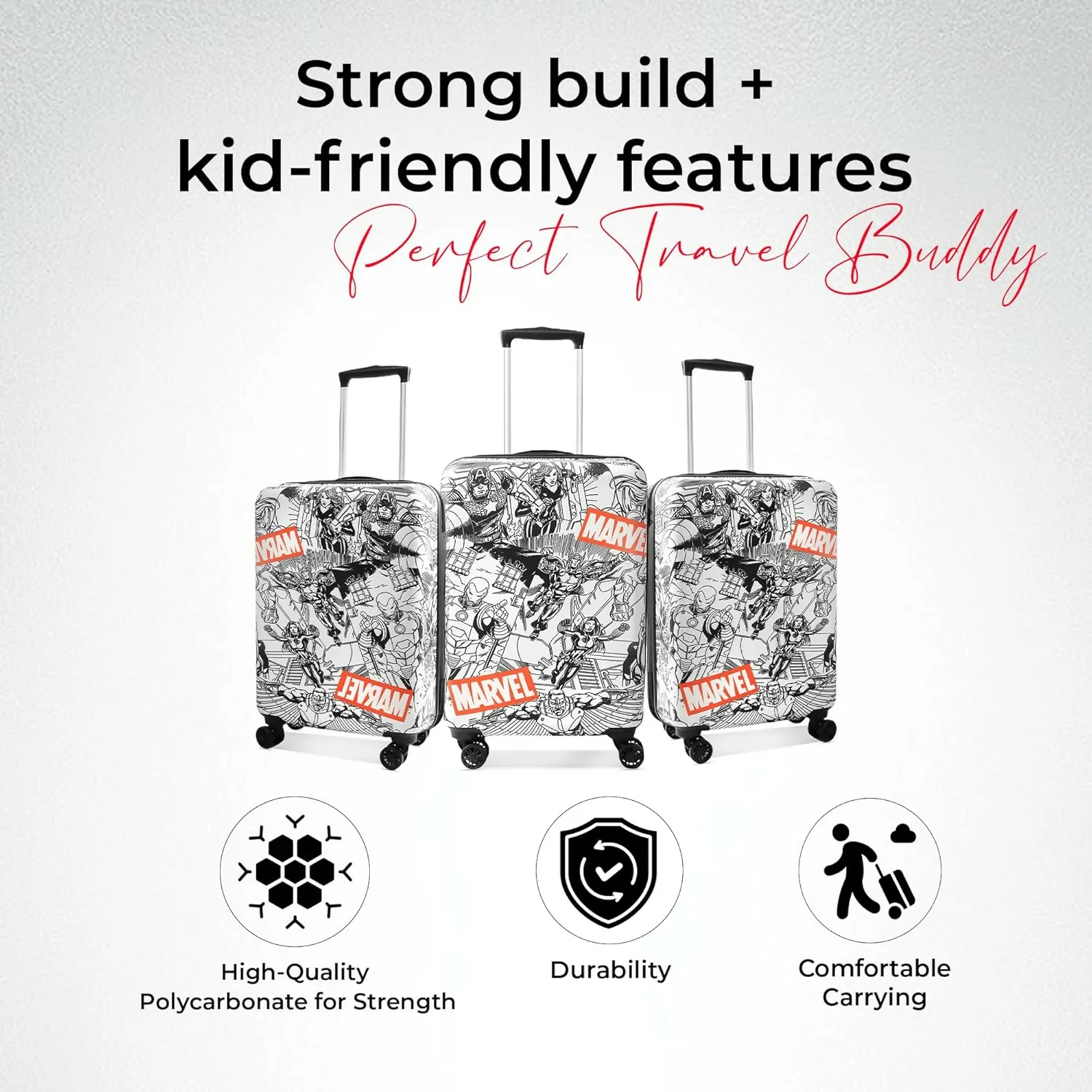 Novex Marvel Avenger Kids Trolley Bags for Travel Polycarbonate Luggage /Suitcase with 4 Wheel (Black,22 Inch) - Image 4