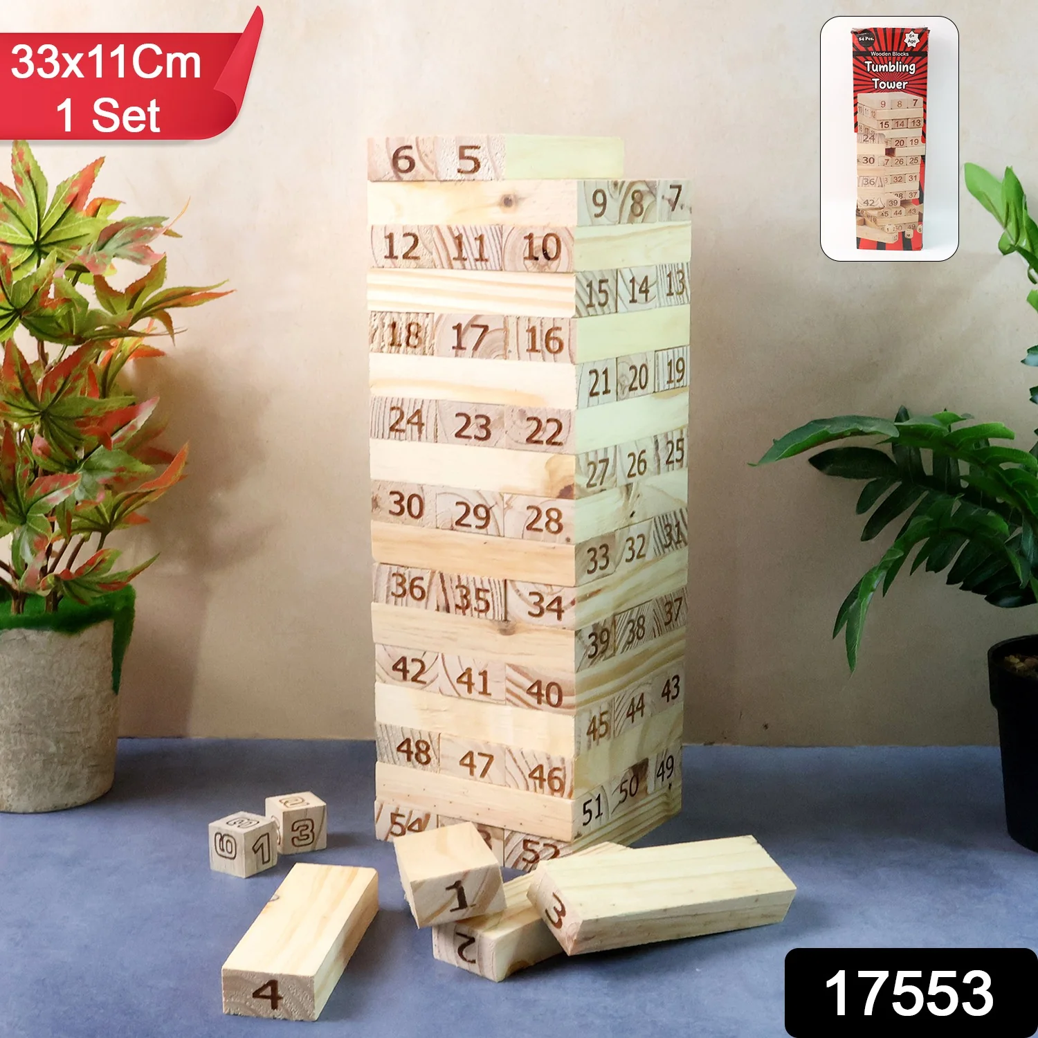 Numbered Wooden Tumbling Tower Game Set - Image 2