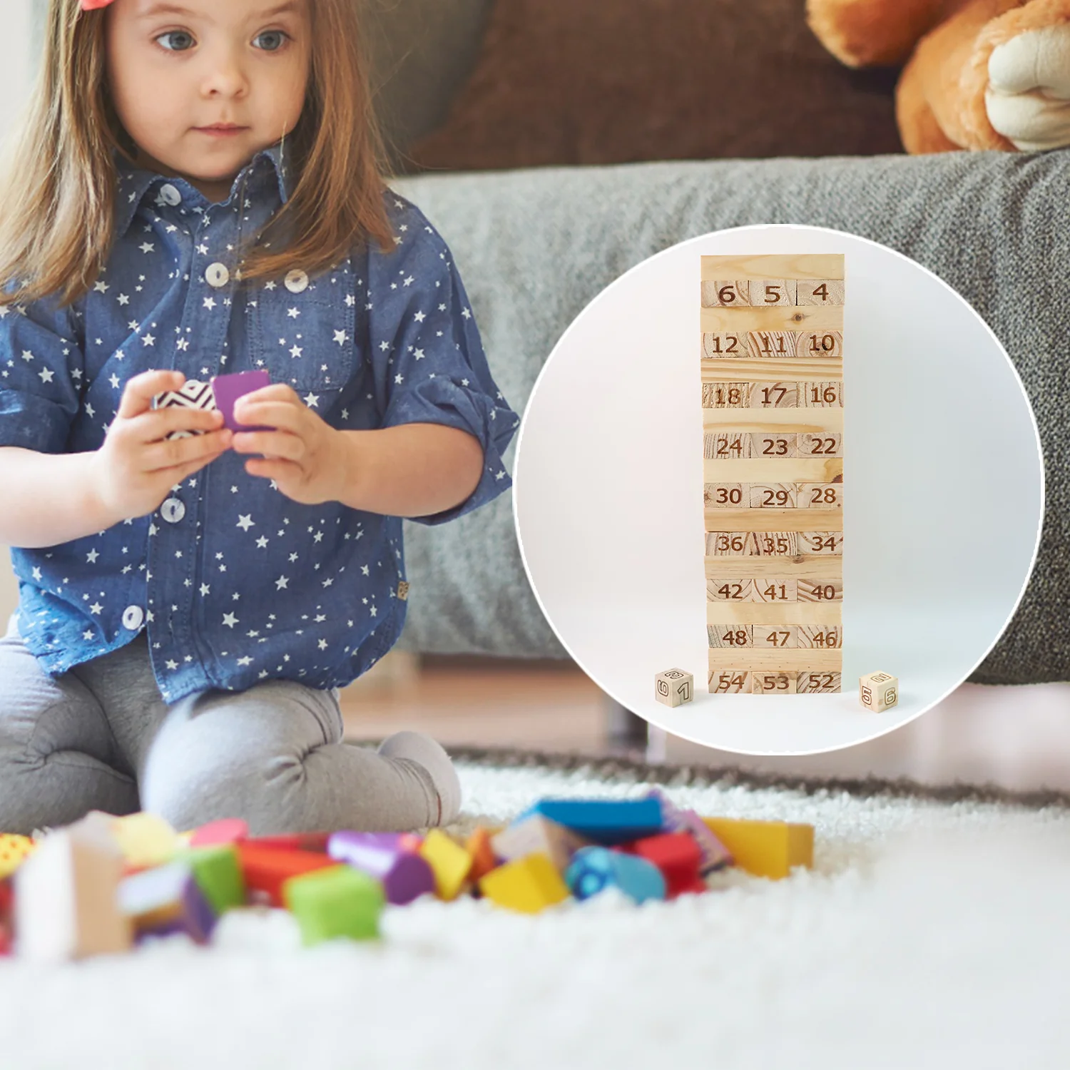 Numbered Wooden Tumbling Tower Game Set - Image 3