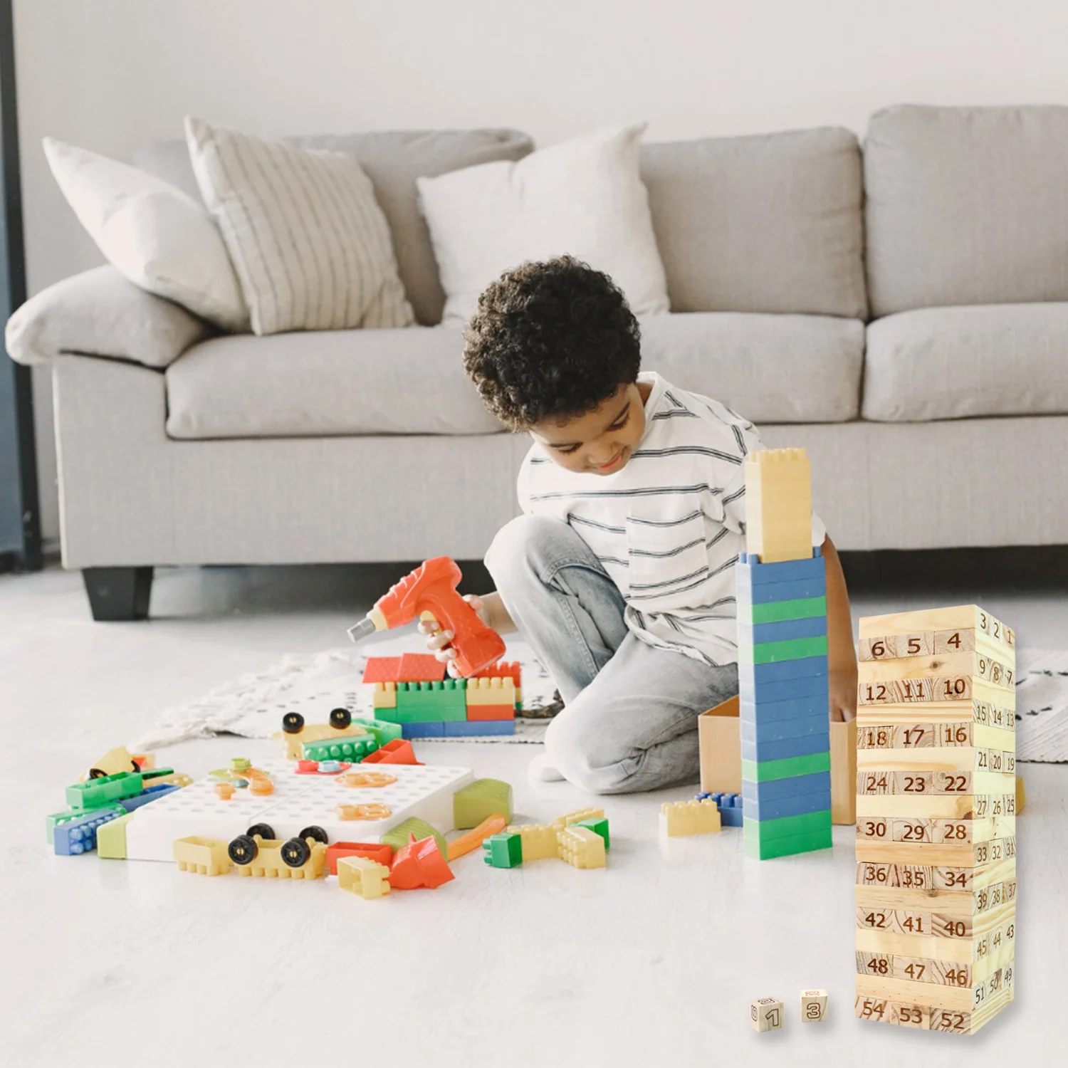 Numbered Wooden Tumbling Tower Game Set - Image 4