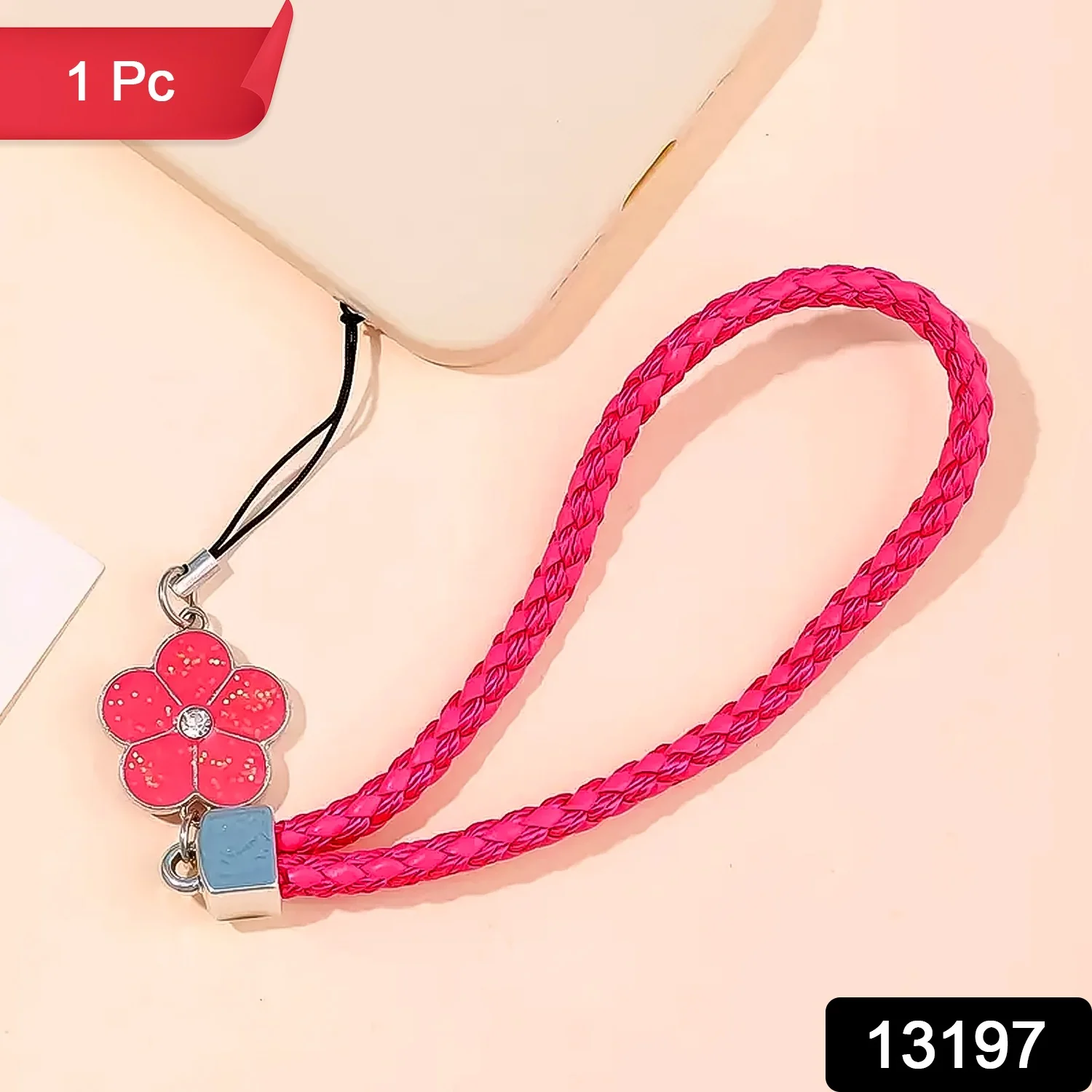Flower Shape Metal Alloy Pendant with Braided Leather Hand Strap (1 Pc) - Image 2
