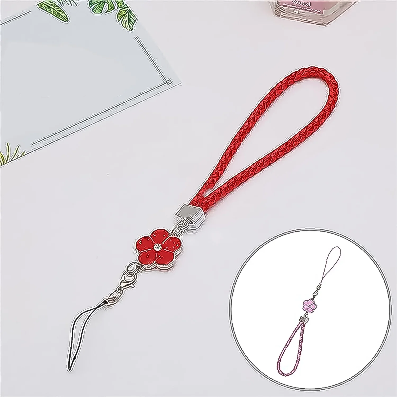 Flower Shape Metal Alloy Pendant with Braided Leather Hand Strap (1 Pc) - Image 4