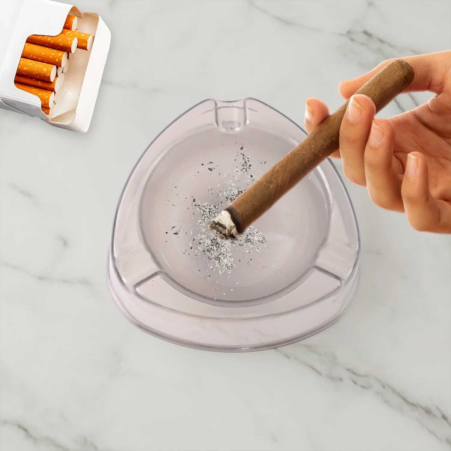 Oblivion Transparent White Ashtray with Cigarette Holder Grooves (1 Pc) - Image 6