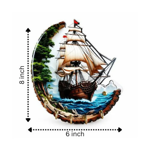 Ocean Sail Ship Wooden Key Holder (5 Hooks, Wall Mounted) - Image 3