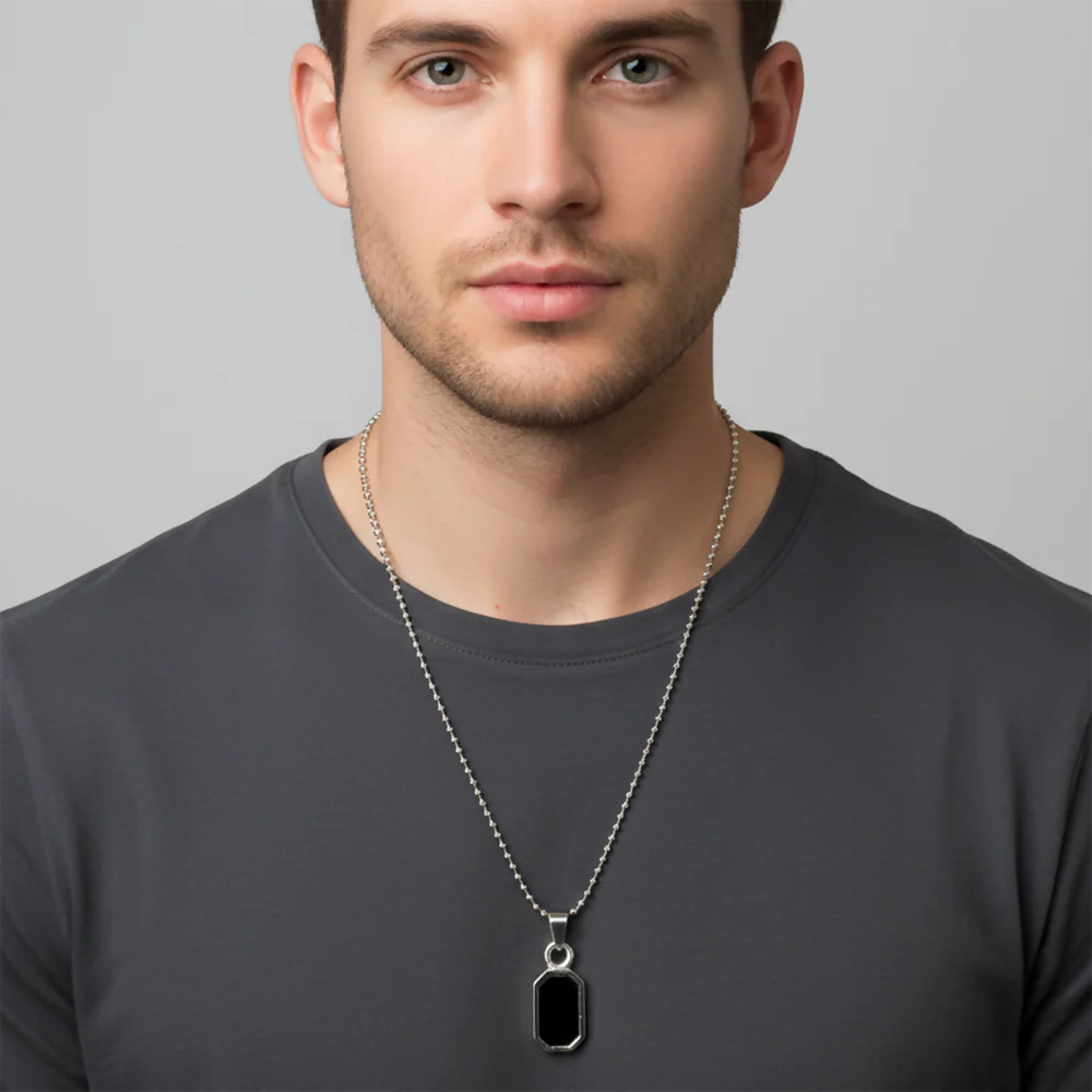 Octagon Shape Black Inlay Pendant Necklace for Men - Image 2