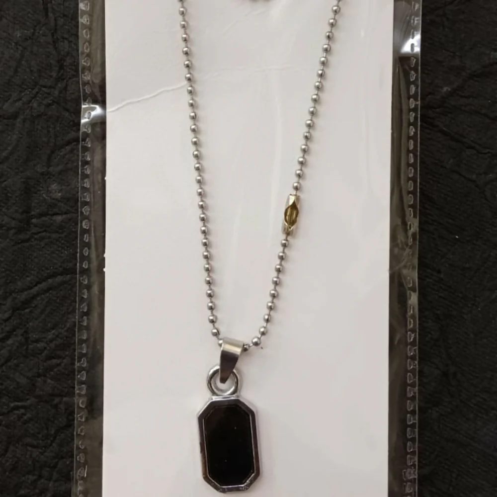 Octagon Shape Black Inlay Pendant Necklace for Men - Image 5