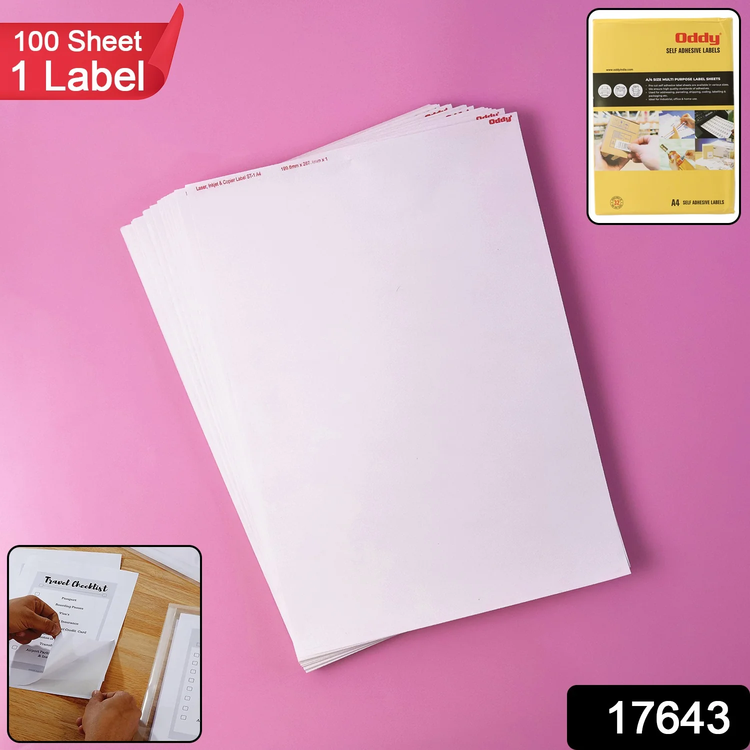 Oddy Self-Adhesive Label Sheets – A4 Full-Sheet Labels (100 Sheet) - Image 2